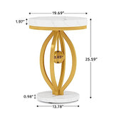 Gold Round End Table, Faux Marble Sofa Side Table, Modern Nightstand with Unique Iron