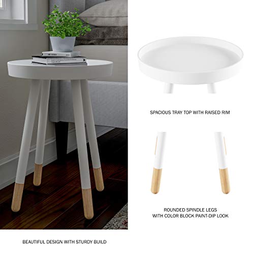 Home Decor Display Accent Table with Tray Top and Two-Tone Color (White)