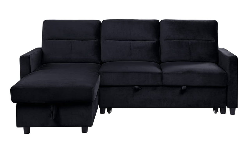 MMTGO 83'' L-Shape Convertible Sleeper Sectional Sofa with Storage Chaise and Pull-Out Bed, Velvet Reversible Corner 3 Person Couch w/Button Tufted Backrest, for Living Room, Apartment, Black, 81.5