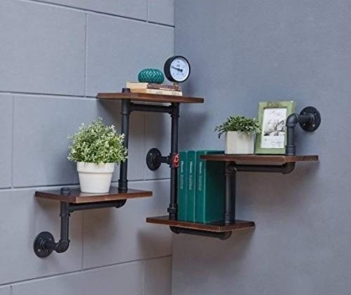 Industrial Rustic Modern Wood Ladder Pipe Wall Shelf 4 Layer Pipe Design Bookshelf DIY