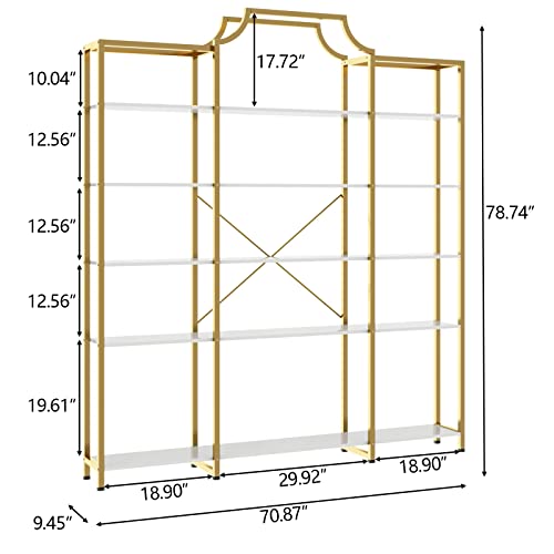 Triple Wide 5-Tier Bookshelf, 70.87" L x 79.13" H Extra Large Gold Bookcase,