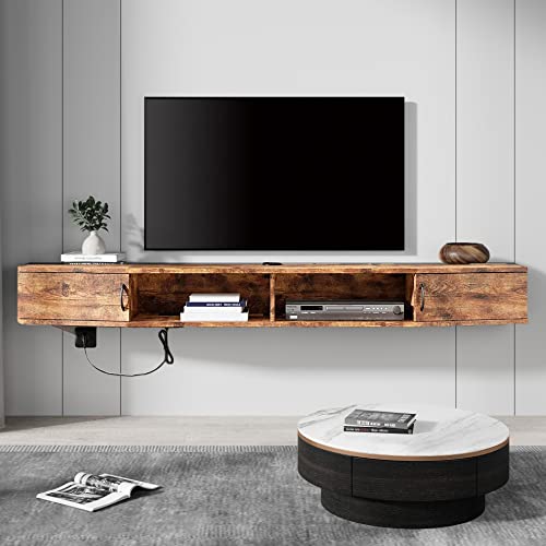 Floating TV Stand with Cabinet, Wall Mounted TV Shelf with Door Media Console Entertainment Center