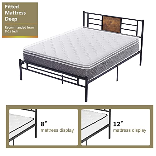 Platform Bed Frame with Headboard, Heavy-Duty Mattress Foundation