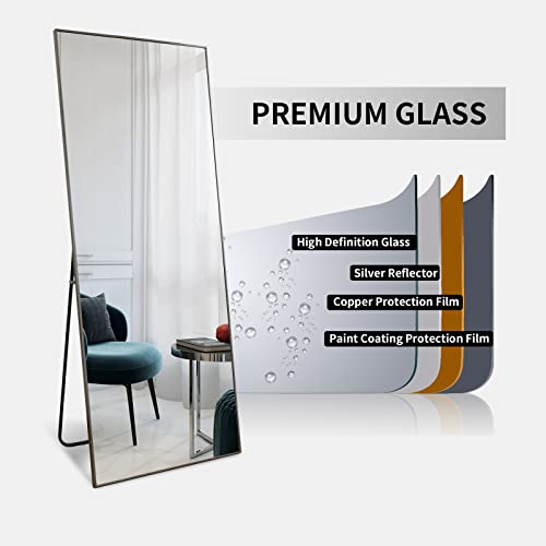 65"x22" Full Length Mirror Aluminum Frame Wall Mirror Floor Rectangle Mirrors Standing Wall & Leaning Large Dressing Mirror