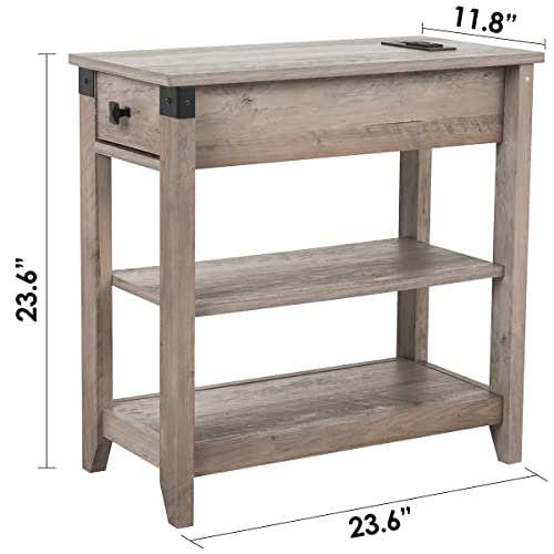 Narrow End Table with Charging Station Farmhouse End Table