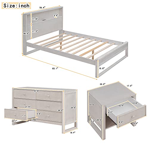 Designs 3 Pieces Bedroom Set Full Size Platform Bed with Nightstand and Dresser