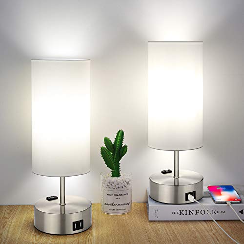 Set of 2 Touch Control Table Lamp with 2 USB Ports&AC Outlet, 3 Way Dimmable Modern Nightstand Lamp Sets