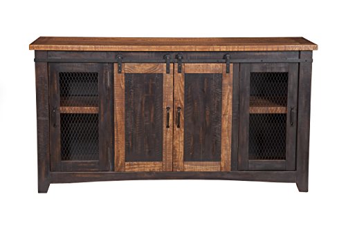 70" TV Stand, Antique Black & Aged Distressed Pine