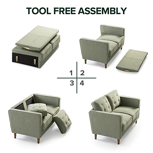 Lauren Loveseat / Button Tufted Cushions / Easy, Tool-Free Assembly, Pear Green