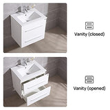 24" White Wall Mounted Bathroom Vanity Set Two Drawers Storage Cabinet with Ceramic