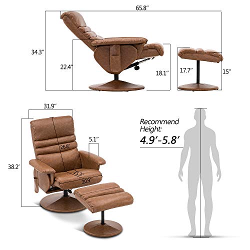 Reclining Chair with Massage, 360 Swivel Living Room Chair Faux Leather