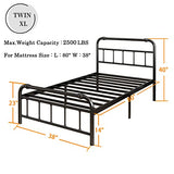 Twin XL Bed Frame, with Headboard and Footboard,14 Inch High 2500lbs Metal Platform