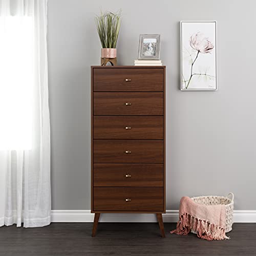 Milo Mid Century Modern Tall Chest, 6-Drawer, Cherry