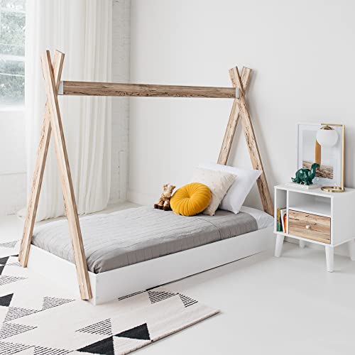 Piperton Modern Youth Tent Bed Frame, Full, Natural Wood & White