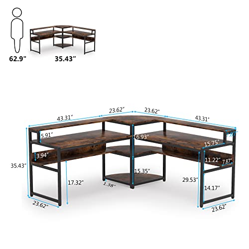 L-Shaped Computer Desk with Storage Shelves