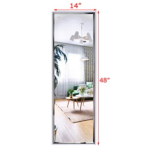 14x48 Inch Full Length Mirror Wall Mounted or Over The Door Hanging