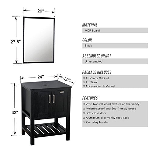 24 inch Modern Bathroom Vanity Units Cabinet and Sink Stand Pedestal