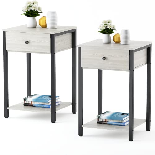 Nightstand Set of 2 Modern End Table Side Table with Drawer and Storage Shelf Wood Night