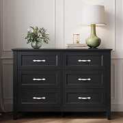 Long Dresser with 6 Drawers, Black Chest of Drawers