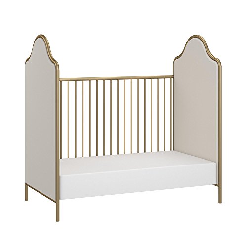 Luxury Gold Convertible Baby Crib – Adjustable Heights & Toddler Bed Option | Sturdy Metal Frame & Faux Velvet Upholstery