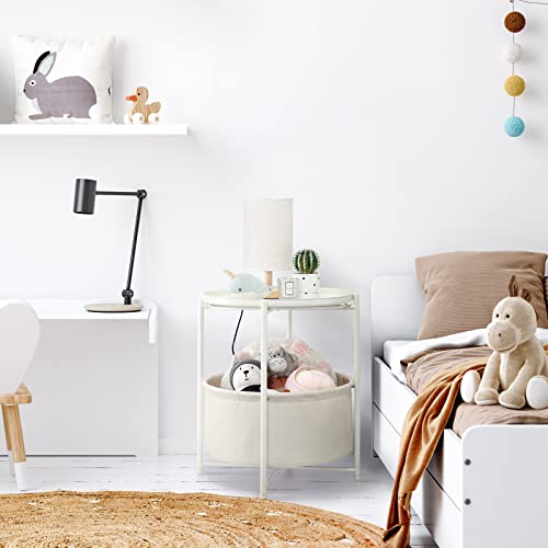 Round Side Table with Fabric Storage Basket