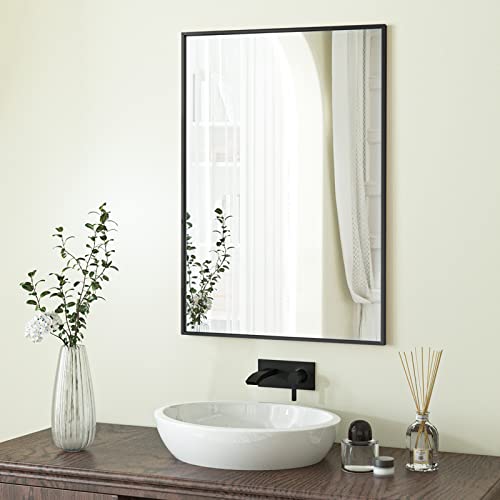 20“x30” Bathroom Mirror Rectangular Wall Mirror Metal Frame Hanging Mirrors Horizontal or Vertical Hangs Simplicity Decor