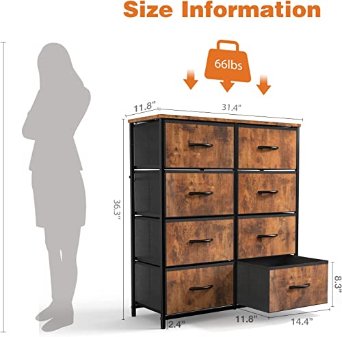 Dresser for Bedroom Drawer, Drawers Fabric Storage Tower with 8 Drawers, Chest of Drawers with Fabric Bins,