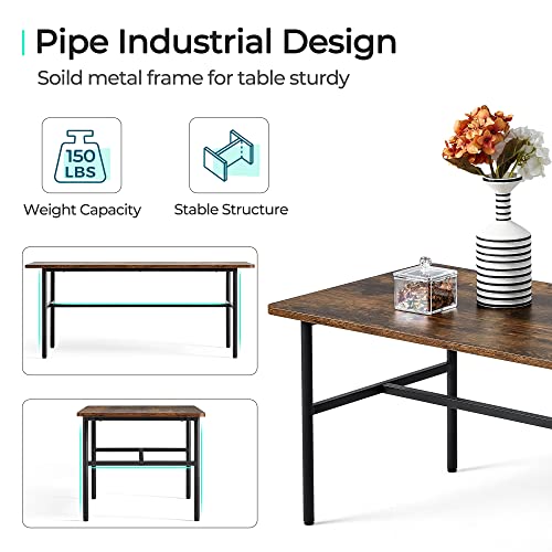 Industrial Coffee Table for Living Room, Wood Coffee Table Rectangle