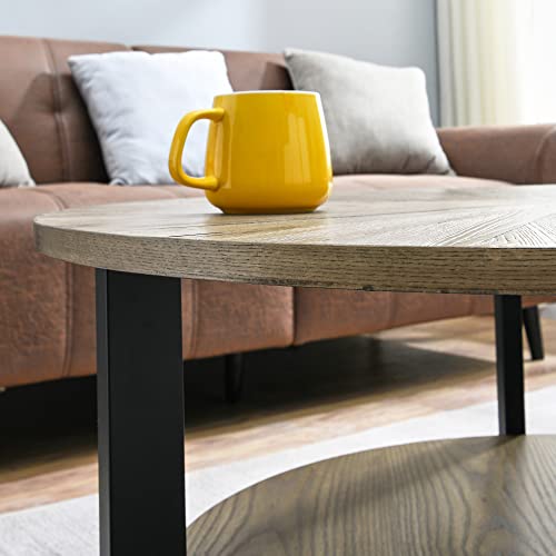 Round Coffee Table with Storage, Farmhouse Coffee Table for Living Room