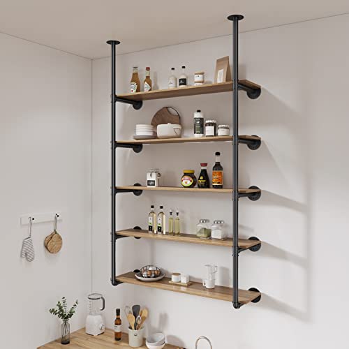 Industrial Iron Pipe Shelf Wall Mount, Farmhouse DIY Open Bookshelf