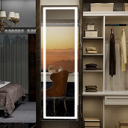 Full Length Mirror Lighted 63"x16", LED Free Standing Floor Mirror