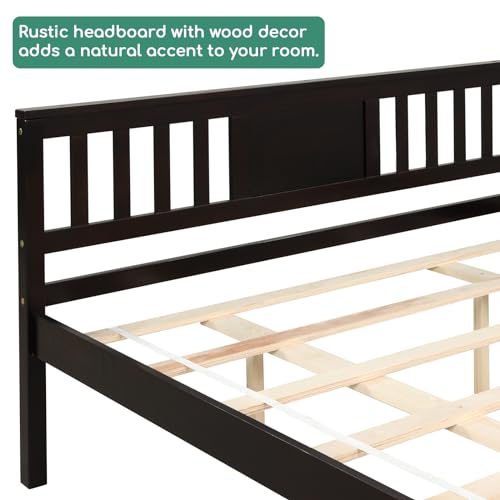 Queen Size Bed Frame, Wood Platform Bed Frame with Headboard, Solid Wood Foundation