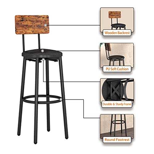 Small 2-Tier Round Bistro Pub Dining Table & PU Upholstered Stools with Backrest