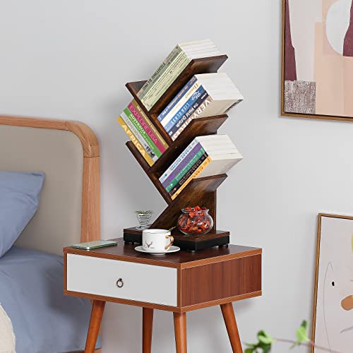 4-Shelf Tree Bookshelf, 24.1-Inch Retro Floor Standing Bookcase Display