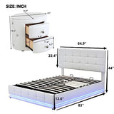 3-Pieces Bedroom Sets, Upholstered Bed with LED Lights, Hydraulic Storage System