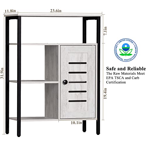 Bathroom Floor Cabinet, 4 Tier Industrial Wooden Freestanding Storage Cabinet with Adjustable Shelf