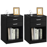 Nightstands Set of 2,Black Nightstand with Charging Station & Drawers