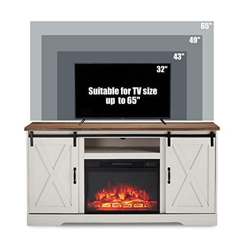 Fireplace TV Stand Sliding Barn Door Wood Entertainment Center