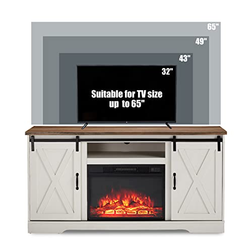 Fireplace TV Stand Sliding Barn Door Wood Entertainment Center with a 23'' Electric Fireplace Insert