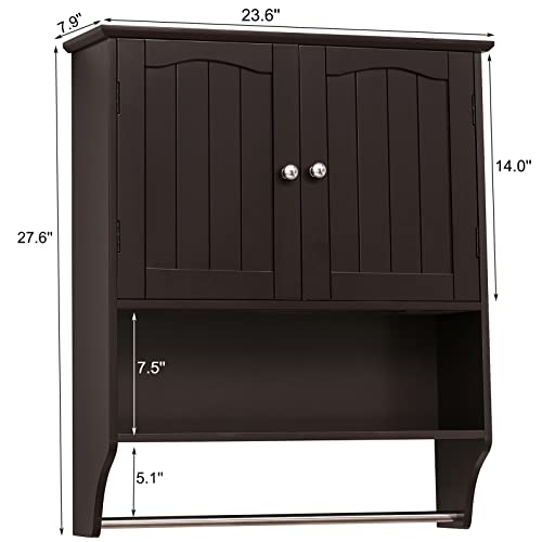 Bathroom Wall Cabinet with 1 Adjustable Shelf & Double Doors, Medicine Cabinet