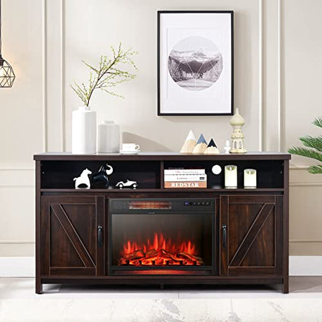 Electric  TV Stand, for TVs up to 65 Inches, with 25 Inch 1350W Reccessed Faux Fireplace