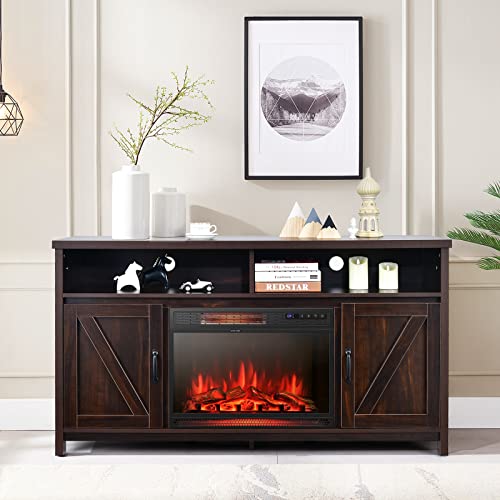 Electric Fireplace TV Stand, for TVs up to 65 Inches, with 25 Inch 1350W Reccessed Faux Fireplace