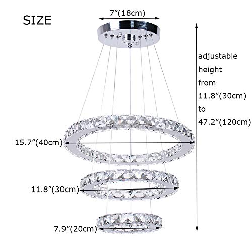 3 Ring Modern LED Crystal Chandelier Light Fixtures Round Pendant Lighting