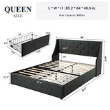 Allewie Queen Bed Frame with 4 Storage Drawers and Wingback Headboard