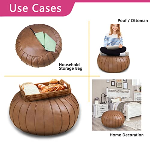 Handmade Pouf Footstool Ottoman Leathaire Poufs 23" x 14" - Storage Round Floor