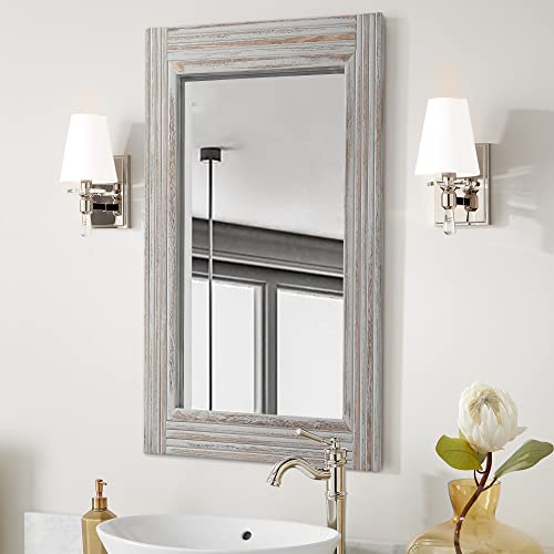 Hand-Made Wooden Spliced Wall Mirror for Bathroom, Rustic Farmhouse Vanity Mirror