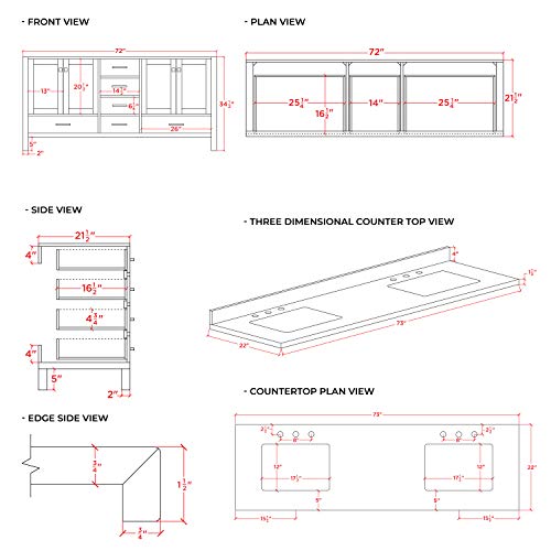 Double Rectangle Sinks with Pure White Quartz Countertop in Gray