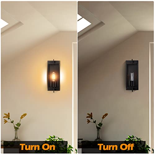 Industrial Black Wall Sconces, Vintage Farmhouse Wall Sconces Lighting Set of 2