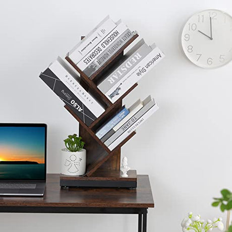 4-Shelf Tree Bookshelf, 24.1-Inch Retro Floor Standing Bookcase Display