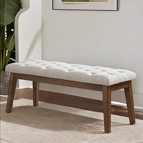 Button-Tufted Bench for End of Bed, Entryway Bench with Upholstered Linen Fabric